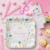 ピンクティール（緑がかった色）金ゴールドリトルプリンセスバースデーガール ペーパープレート (パーティー)