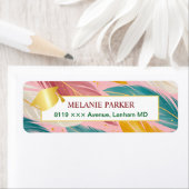 ピンクティール（緑がかった色）金ゴールド卒業差出人住所 ラベル (インサイチュ)