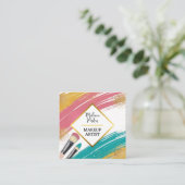 ピンクティール(緑がかった色)金ゴールド絵を描グリッターメイク スクエア名刺 (スタンド正面)