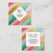 ピンクティール（緑がかった色）金ゴールド絵を描グリッターメイク スクエア名刺 (正面/裏面)