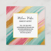 ピンクティール（緑がかった色）金ゴールド絵を描グリッターメイク スクエア名刺 (裏面)