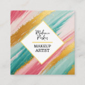 ピンクティール(緑がかった色)金ゴールド絵を描グリッターメイク スクエア名刺 (正面)