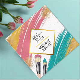 ピンクティール（緑がかった色）金ゴールド絵を描グリッターメイク スクエア名刺