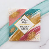 ピンクティール（緑がかった色）金ゴールド絵を描グリッターメイク スクエア名刺