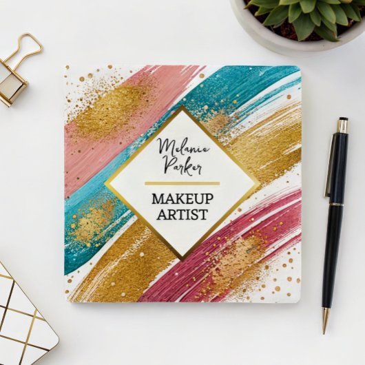 ピンクティール（緑がかった色）金ゴールド絵を描グリッターメイク スクエア名刺