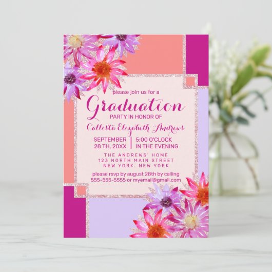 ピンクティール（緑がかった色）離れ花油絵を描卒業 招待状 (スタンド正面)