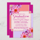 ピンクティール（緑がかった色）離れ花油絵を描卒業 招待状 (正面/裏面)