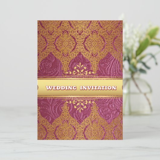 ピンクテクスチャフローライスラム結婚式招待状 招待状 (スタンド正面)