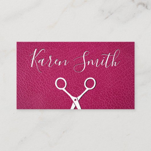 ピンクテクスチャレザー 美容師はさみ 名刺 (正面)