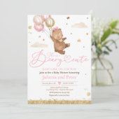 ピンクテディベアかわいい赤ちゃん女の子が途中 招待状 (スタンド正面)