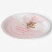 ピンクテディベアとバルーン紙プレート ペーパープレート (アングル)