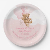 ピンクテディベアとバルーン紙プレート ペーパープレート (正面)