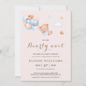 ピンクテディベアの風船を待つことができる 招待状 (正面)