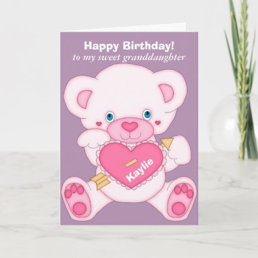 ピンクテディベアグランドドーター誕生日 カード (正面)
