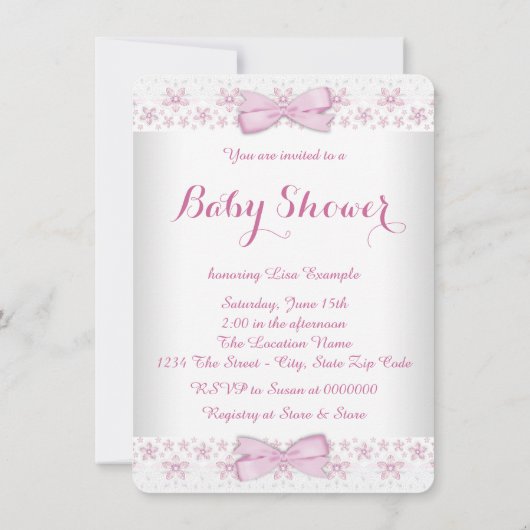 ピンクテディベアツツプリンセスベビーシャワー 招待状 (裏面)