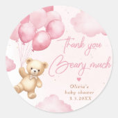 ピンクテディベアバルーンありがとうございました ラウンドシール (正面)