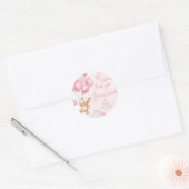 ピンクテディベアバルーンありがとうございました ラウンドシール (封筒)