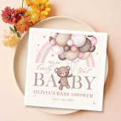 ピンクテディベアバルーンガールベビーシャワーナプキンズ スタンダードカクテルナプキン