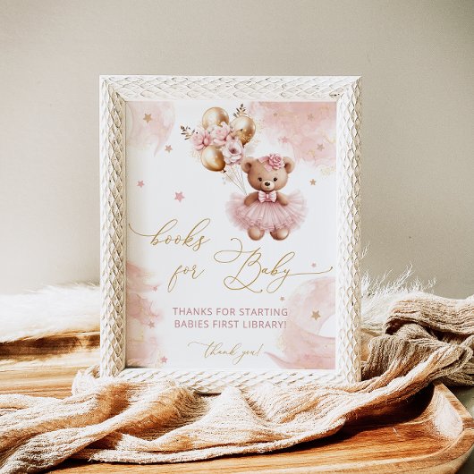 ピンクテディベアバルーンベビーガールブックスベビー ポスター