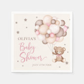 ピンクテディベアバルーンベビーシャワーナプキン スタンダードカクテルナプキン (正面)