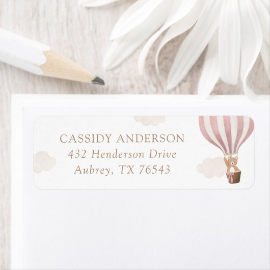 ピンクテディベアバルーンベビーシャワー差出人住所 ラベル (インサイチュ)
