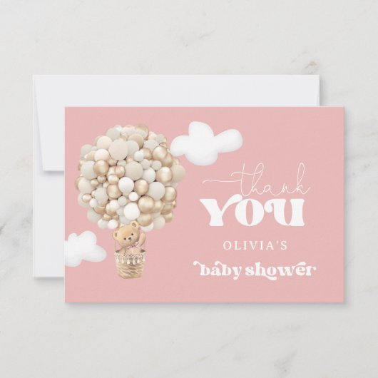 ピンクテディベアバルーン心よりお待ちいただきありがとうございます カード (正面)