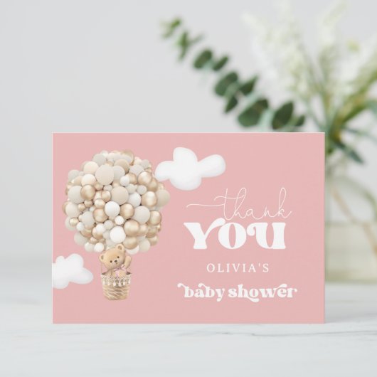 ピンクテディベアバルーン心よりお待ちいただきありがとうございます カード (スタンド正面)