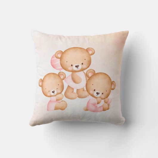 ピンクテディベアパーソナライズされたガールズネームベビー クッション (裏面)