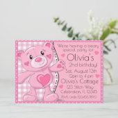 ピンクテディベアピクニックガールズ誕生日 招待状 (スタンド正面)