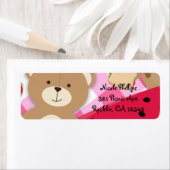 ピンクテディベアピクニックバースデーパーティーの招待 ラベル (インサイチュ)