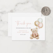 ピンクテディベアベビーシャワーサンキューカード ノートカード (正面/裏面インサイチュ)