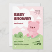 ピンクテディベアベビーシャワー招待状 招待状 (正面)