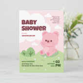 ピンクテディベアベビーシャワー招待状 招待状 (スタンド正面)