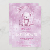 ピンクテディベアベビーシャワー招待状 招待状 (正面/裏面)