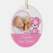 ピンクテディベアベビー初めてのクリスマス写真 セラミックオーナメント (右)