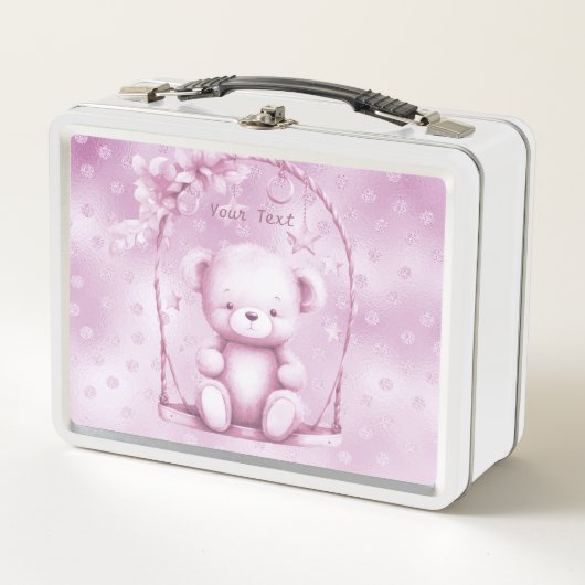 ピンクテディベアメタルランチボックス メタルランチボックス (正面)