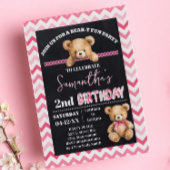 ピンクテディベアリトルベア誕生日ピンクシェブロン 招待状