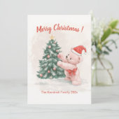 ピンクテディベアレトロクリスマスカード シーズンカード (スタンド正面)