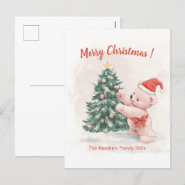 ピンクテディベアレトロクリスマスポストカード シーズンポストカード