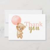 ピンクテディベアーガールありがとうノートカード ノートカード (正面)