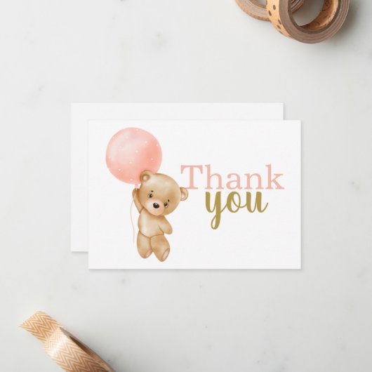 ピンクテディベアーガールありがとうノートカード ノートカード (正面/裏面インサイチュ)