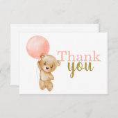 ピンクテディベアーガールありがとうノートカード ノートカード (正面/裏面)