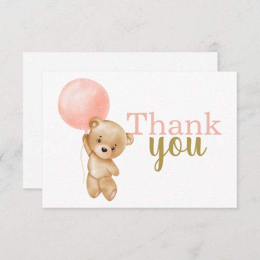 ピンクテディベアーガールありがとうノートカード ノートカード (正面/裏面)