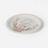 ピンクテディベアーガールベビーシャワー ペーパープレート (アングル)