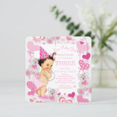 ピンクテディベアーズハートガールズガールズ誕生日パーティー 招待状 (スタンド正面)