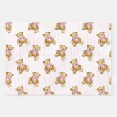 ピンクテディベアーズ&枕 ラッピングペーパーシート (正面2)