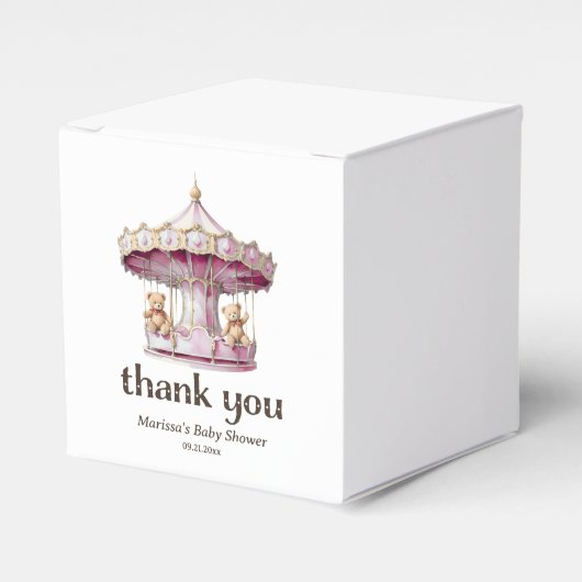 ピンクテディベアーツイン女の子ベビーシャワーありがとう フェイバーボックス (正面サイド)