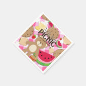 ピンクテディベアーピクニックサマーバースデーパーティー スタンダードカクテルナプキン (角)