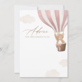 ピンクテディベアーホットエアバルーンベビーシャワーアドバイス 招待状 (正面)