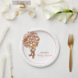 ピンクテディベアーホットエアバルーンベビーシャワーカスタム ペーパープレート